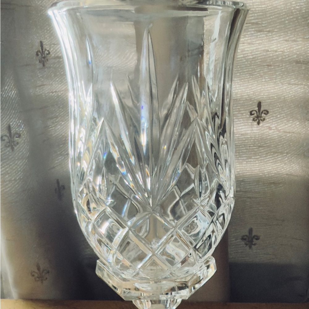 SOLD  Vintage Shannon 24% Fine Lead Crystal 2pcs. Hurricane Candle Holder